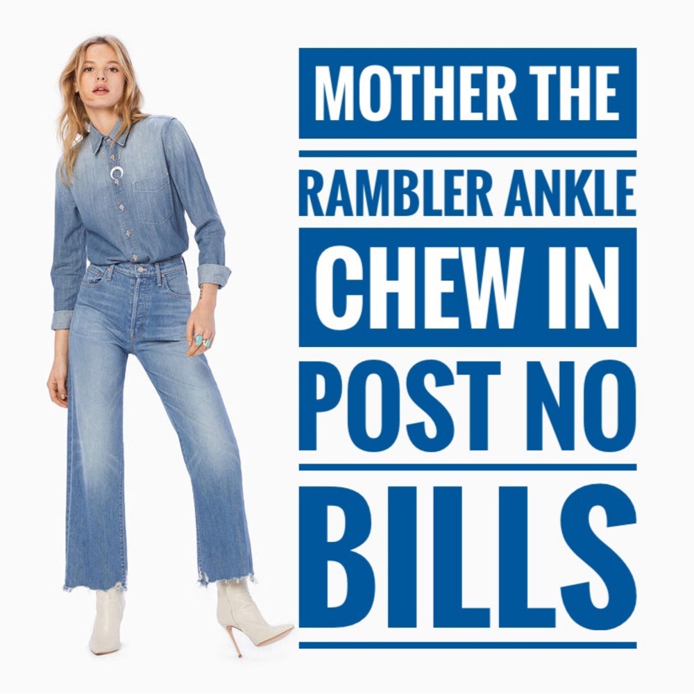 Mother Superior The Rambler Ankle Chew Post No Bills Blue Wide Leg Crop Jeans